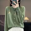 24 otoño e invierno nuevo suéter de terciopelo Andy para mujer cuello redondo bordado oso cárdigan abrigo suéter de moda top para mujer
