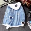 Comércio Exterior Primavera e Outono Novo Suéter Masculino Jaqueta Denim Fake Duas peças coreana moda casual All-match Jaqueta rasgada