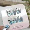 10 Peças de Adesivos de Unha em Gradiente Azul Codificados, Unhas Manicure de Coqueiro na Ilha, Unhas Usáveis Olho de Gato Feitas à Mão