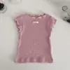 Camiseta de Verão Estilo Ins com Gola Franzida e Costela, Elástica, para Bebês e Crianças Pequenas Meninas, Camiseta Básica Simples de Manga Curta