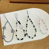 Colgante de Lentejuelas Rosa Fresco y Dulce Estilo Girly Cadena para Teléfono Móvil con Lazo Cordón con Lazo de Flor de Tulipán Colgante para Bolso