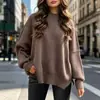 Suéter de punto para mujer 2026 Amazon otoño, cuello redondo, manga murciélago larga, transfronterizo europeo y americano, jersey de punto con aberturas laterales