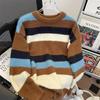 Ropa de Abrigo Otoño e Invierno Color Contrastante Cuello Redondo Tejido de Punto para Hombre Imitación de Visón Estilo Relajado Tejido de Punto Rayado Trbottomyy Top Básico Casual