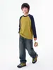 DK Roupa Infantil 26 Outono Sorona Meninos e Meninas Manga Raglan Manga Longa Camiseta Infantil Roupa Pai-Filho Casual Camada Base Tendência