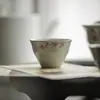 Tazas de Té Antiguas Pintadas a Mano de los Cuatro Caballeros de las Dinastías Tang y Song, Juego de Té Gongfu Taza Individual de Cerámica, Taza Roja Bajo Esmalte con Borde Plateado