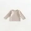 Camiseta Básica Nueva para Niñas de Primavera y Otoño, Camiseta Estilosa de Color Sólido Versátil, Top de Cuello Redondo Estilo Coreano para Bebés