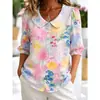 Camisa de Verano Transfronteriza 2026, Estilo Nuevo, Parches de Colores, Estampada, Cuello en V para Mujer, Top Holgado para Mujer con Mangas de Tres Cuartos