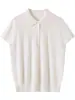 Nuevo Estilo Primavera y Verano 2026 100% Lana Peinada Hilo de Yangzi Cuello Polo Tejido de Punto Manga Corta Color Sólido Holgado Camiseta para Mujer
