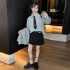 Conjunto de Dos Piezas con Camisa de Manga Larga 2025 para Niños Mayores Estilo Coreano Ropa de Otoño para Niñas Estilo Extranjero Nuevo Cárdigan de Punto Primavera y Otoño Estilo Preppy