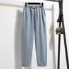 Tiro real de pantalones cortos de mezclilla Tencel para mujer, estilo de verano fino, nuevos pantalones casuales tipo harén de seda helada de talla grande para mujer