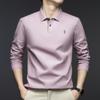 Polo de algodón para hombre 240g primavera 2025 nuevo logo de pony bordado algodón transpirable solapa manga larga camiseta hombre