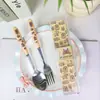 Conjunto de Talheres de Aço Inoxidável 410 Capivara - Conjunto Portátil de Garfo e Colher Desenho Animado para Estudantes
