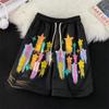 Shorts Casuais Street Graffiti Estrela Europeu e Americano Shorts Retos Soltos Tendência de Verão para Casal