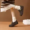 Mules Cinza Augusden com Forro de Lã para Mulheres 2026 Novo Outono e Inverno Sola Grossa Cobertura Total Slip-On Sapatos de Algodão Pelúcia