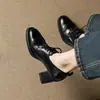 Sandalias romanas de cordones con película de cuero de dos capas, empalmadas con zapatos pequeños de cuero cosidos a mano, tacón grueso, apertura profunda, suela blanda, zapatos de vestir profesionales para mujer