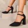 Invierno 2025 Nuevo Estilo Punta Fina Tacón Grueso Hebilla Zapatos de Tacón Alto Venta Directa de Fábrica Comercio Exterior Transfronterizo Zapatos de Mujer