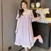 Bata de Noche de Manga Corta Estilo Palacio Transfronteriza para Mujer, Algodón Jacquard de Verano, Gama Alta, Pijama Reductor de Edad, Talla Grande, Ropa de Casa Holgada