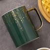 Taza de cerámica de lujo nórdico original con asa recta dorada, gran capacidad, para café, leche, té, regalo de desayuno, Taza