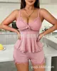 Comércio Exterior Europeu e Americano Transfronteiriço Novo Estilo Pijama Seda Leite Sem Mangas Gola Halter Lingerie Shorts Roupa de Casa Renda Conjunto Feminino de Duas Peças