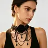 Accesorios Lolita collar de encaje negro cadena para clavícula retro gótico cosplay gargantilla oscura de Halloween para mujer