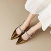 Zapatos de Mary Jane pequeños de cuero con punta plateada y pedrería francesa, estilo gigante delgado, para mujer en verano, sandalias de punta cerrada con tacón bajo
