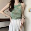 Nuevo Verano Transfronterizo Estilo Coreano Ajustado Adelgazante Vintage Teñido Anudado Colorido Lana Tejido Halter Camisola Ropa de Mujer