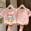 Camiseta de manga corta para niña 2026 nuevo estilo ropa de verano para niños top de dibujos animados elegante para niños mayores y pequeños camiseta base de algodón puro
