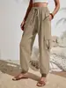 Moda Feminina Europeia e Americana Amazon Tiktoktemu Primavera/Verão 2026 Novo Versátil Cor Sólida Bolso Casual Roupa de Trabalho Calças Femininas