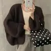 Novo Cardigan de Malha Canelada Macia Estilo Coreano Preguiçoso Outono/Inverno 2026 para Mulheres, Caimento Solto, Emagrecimento, Casaco Suéter Versátil