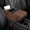 Tapete Universal para Caixa de Apoio de Braço de Carro, Tapete de Armazenamento de Couro Multifuncional com Porta-copos, Porta-lenços e Bolso para Armazenamento de Celular