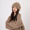 Versión Coreana 2026 Otoño e Invierno Cálido Grueso Felpa Color Sólido Protección de Orejas Holgado Gorro de Punto de Moda para Mujer Ins