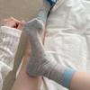Meias Coloridas em Tela Estilo Coreano Ins de Comprimento Médio para Mulheres Primavera e Verão Vazadas Finas Combinando Cores Meias de Menina Meias Empilhadas para Mulheres