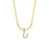 Joyería Popular Transfronteriza Europea y Americana con Colgante de Letra para Mujer Acero Inoxidable Chapado en Oro de 18 Quilates Cadena de Serpiente Plana Collar con Letra de Perla