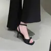 Pantuflas de Verano para Mujer para Exteriores con Lazo Negro, Nuevo Estilo 2025, Punta Abierta, Sandalias de Correa Única, Tacones Altos Finos