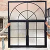 Ventana Divisoria Arqueada con Celosía Translúcida para Dormitorio Ventana de Aluminio y Vidrio Estilo Retro Francés Ventana Oscilante de Piso a Techo para Cocina Estudio