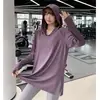 Macacão de ioga com capuz de comprimento médio, roupa esportiva justa plus size, roupa de ginástica feminina, camiseta solta para corrida, top moderno