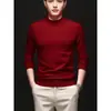 Camisa de punto gruesa cálida al por mayor transfronteriza para hombre temporada otoño e invierno cuello medio alto simple versátil holgada camisa base