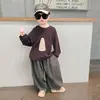 Conjunto de primavera y otoño para niño: Conjunto de sudadera con patchwork bordado, estilo coreano, conjunto elegante y casual de dos piezas para niños pequeños, ropa de otoño para bebés