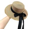 Sombrero de Paja con Lazo Daquan Sombrero de Playa de Verano para Mujer Sombrero de Ala Ancha con Cinta Sombrero para el Sol con Cinta de Perlas Sombrero Protector Solar