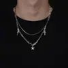 Colar de duas camadas com pingente de estrela, um acessório moderno e versátil para homens e mulheres, apresentando um design hip-hop único e tendência