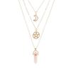 Collar con colgante de ágata de columna hexagonal Collar multicapa de luna hueca para mujer Collar multicapa de clavícula con estrella de cinco puntas para mujer
