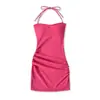 Vestido Pure Desire com Franzidos e Gola Halter para Mulheres, Novo Estilo de Verão, Vestido Sexy Hot Girl de Cor Pura Slim Fit com Bojos e Design Bodycon