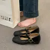 Zapatos Mary Jane Retro de Cuero Sintético con Suela Blanda de Nicho Calados Tejidos de Correa Única para Mujer 2026 de Punta Cuadrada Tacón Grueso de Boca Baja