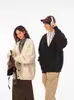 Cardigan de Punto Retro Estilo Coreano Preppy con Cuello en V para Mujer en Otoño Holgado Casual Versátil Chaqueta de Punto para Pareja