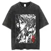 Talla Europea TransfronterizaCamiseta Lavada Vintage Talla Grande Estilo High Street Europeo y Americano Top de Verano para Hombre Ataque a los Titanes