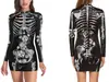 Falda Ajustada Sexy Europea y Americana de Halloween Enfermera Zombie Calavera Fiesta Fiesta Vestido de Manga Larga para Mujer