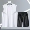 Conjunto de 2 Piezas de Seda de Hielo para Hombre: Camiseta sin Mangas y Shorts, Malla Transpirable Holgada de Verano, Chaleco de Secado Rápido y Shorts Deportivos