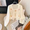 Cárdigan de punto con cuello en V y corbata, patchwork de mariposas tridimensionales estilo francés transfronterizo para mujer, nuevo suéter de punto sin mangas para primavera y otoño