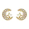 Pendientes Sencillos y Compactos de Estrella y Luna con Circonitas Microincrustadas para Mujer, Estilo Moda Coreana, Versátiles, Estilo Lujo Ligero, Pendientes de Gama Alta