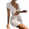 2026 Amazon Verano Nuevo Sitio Independiente Europeo y Americano Tiktok Comercio Transfronterizo Ropa de Mujer Vestido Bodycon de Cuello V que Muestra la Cintura